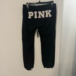 Victoria’s Secret PINK Y2K Black Jogger Sweatpants Varsity Fleece Logo Vintage